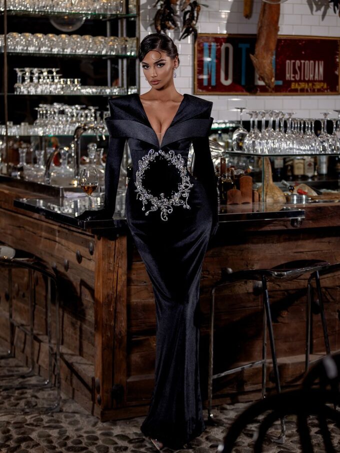 Midnight Majesty Embellished Mermaid Gown