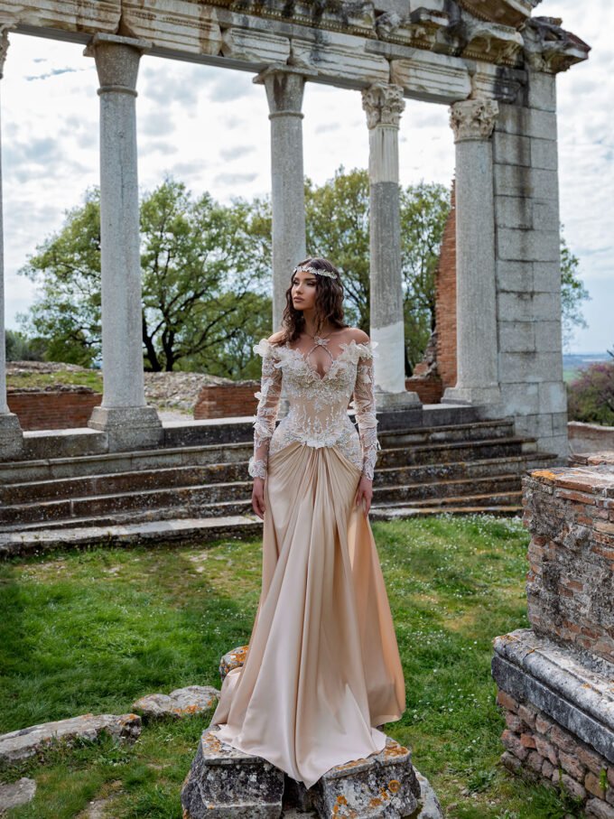 Ares’ Flame: Champagne Silver Mermaid Gown