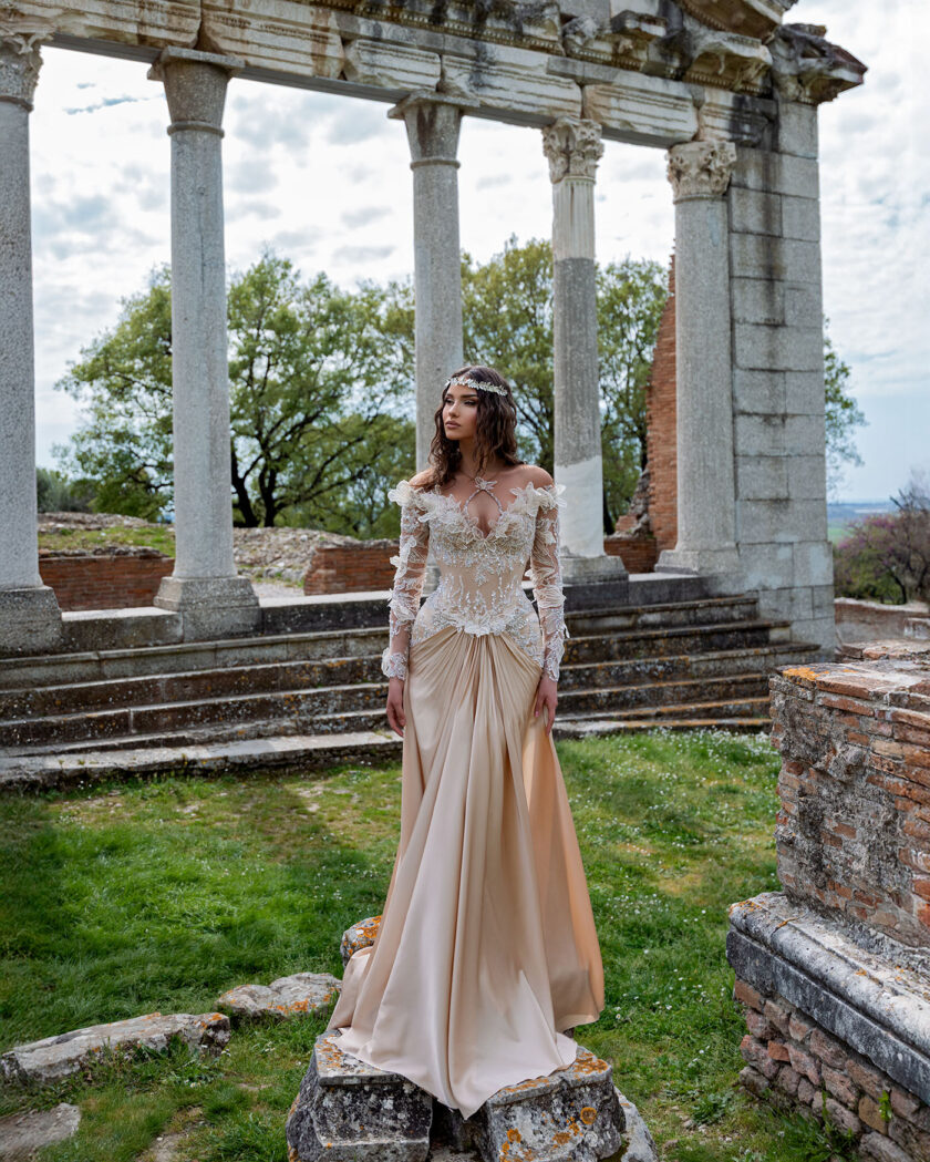 Ares’ Flame: Champagne Silver Mermaid Gown