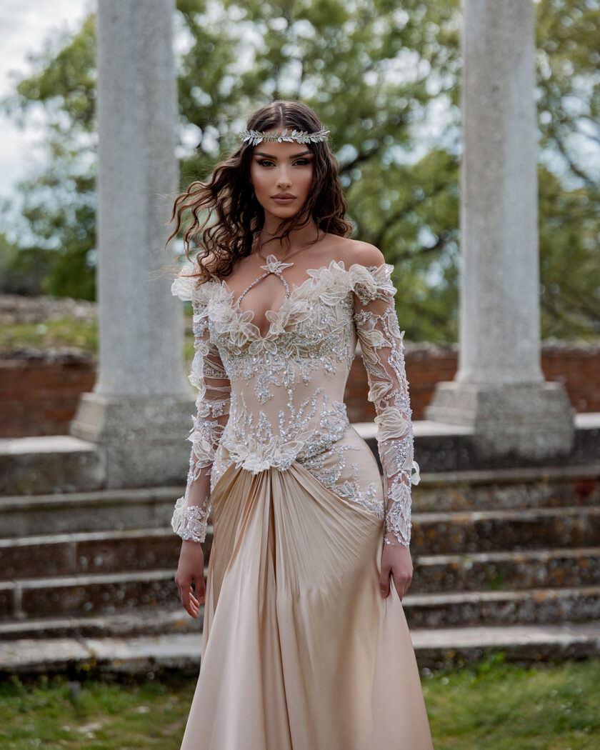 Ares’ Flame: Champagne Silver Mermaid Gown - Image 2