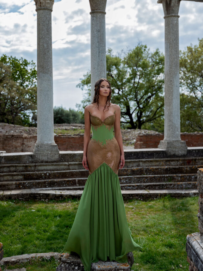 Demeter's Blessing: Green and Gold Mermaid Gown