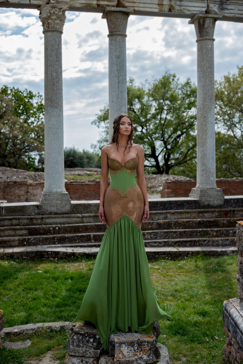 Demeter's Blessing: Green and Gold Mermaid Gown