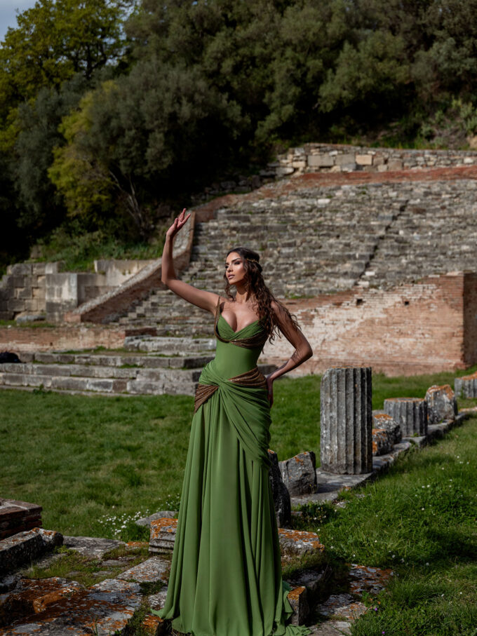 Hermes’ Whisper: Emerald Voyage Gown