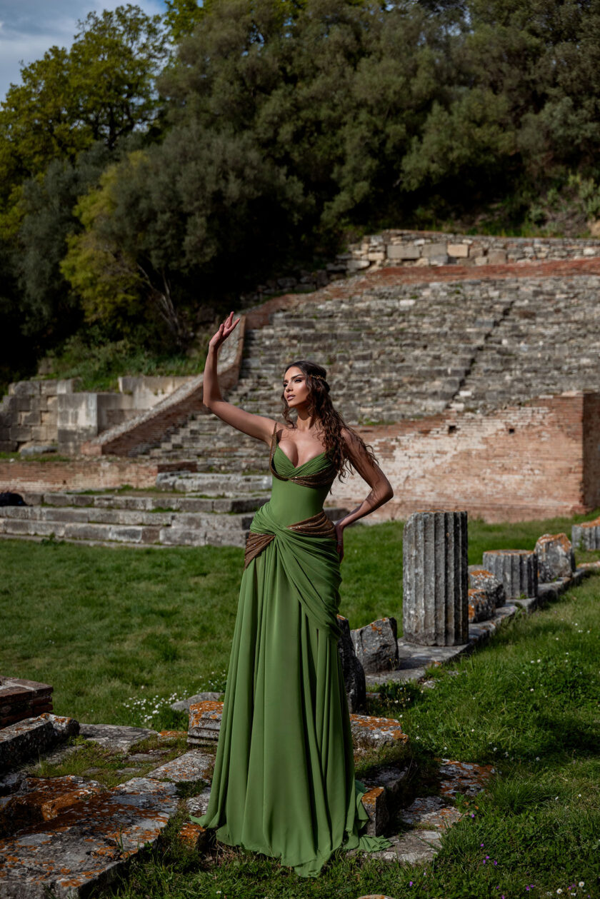 Hermes’ Whisper: Emerald Voyage Gown