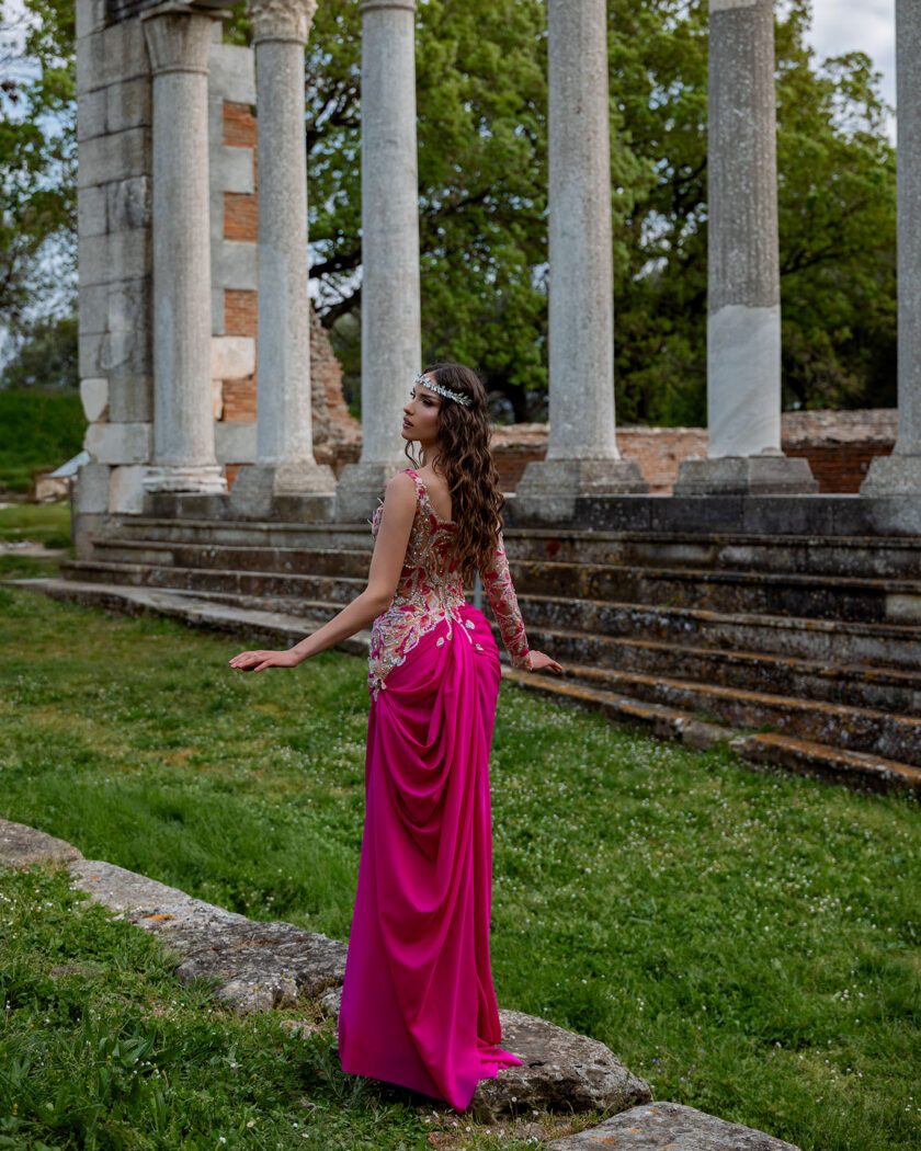 Apollo’s Radiance: Pink & Silver Mermaid Gown - Image 3