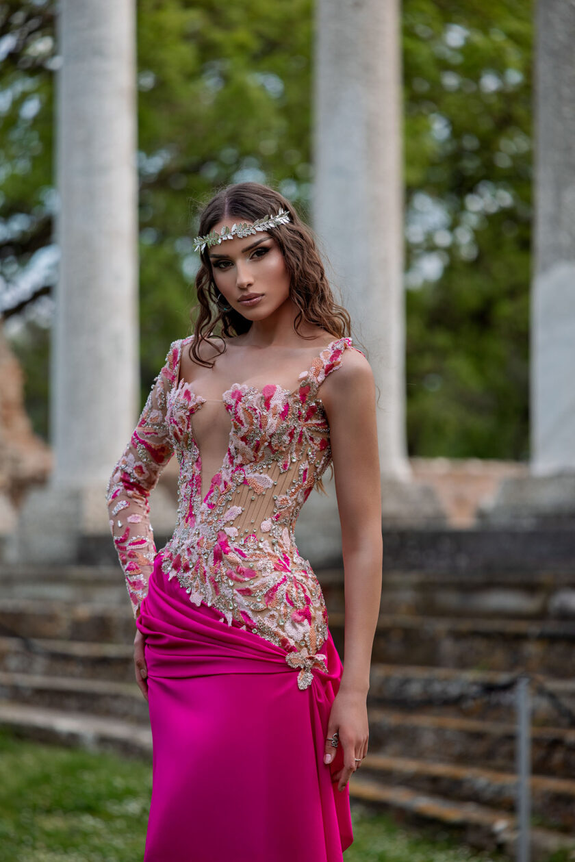 Apollo’s Radiance: Pink & Silver Mermaid Gown - Image 2