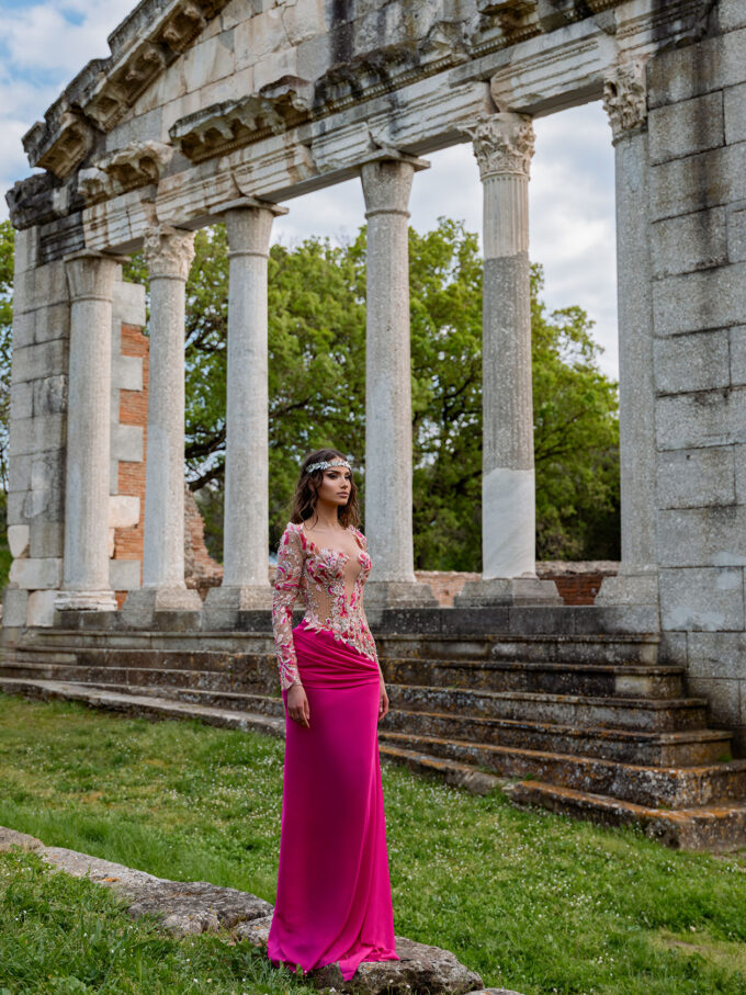 Apollo’s Radiance: Pink & Silver Mermaid Gown